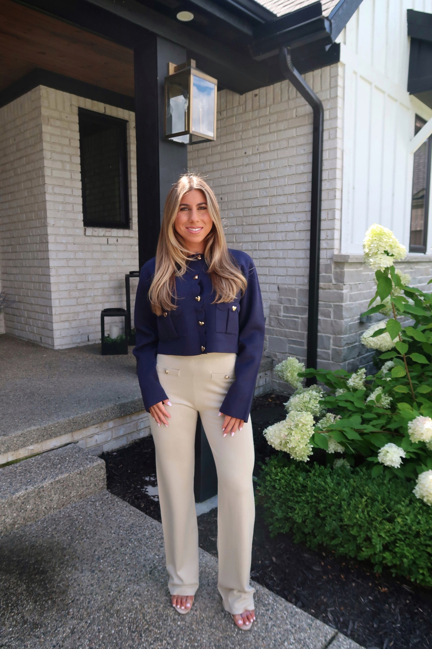 Navy Scalloped Heart Button Sweater