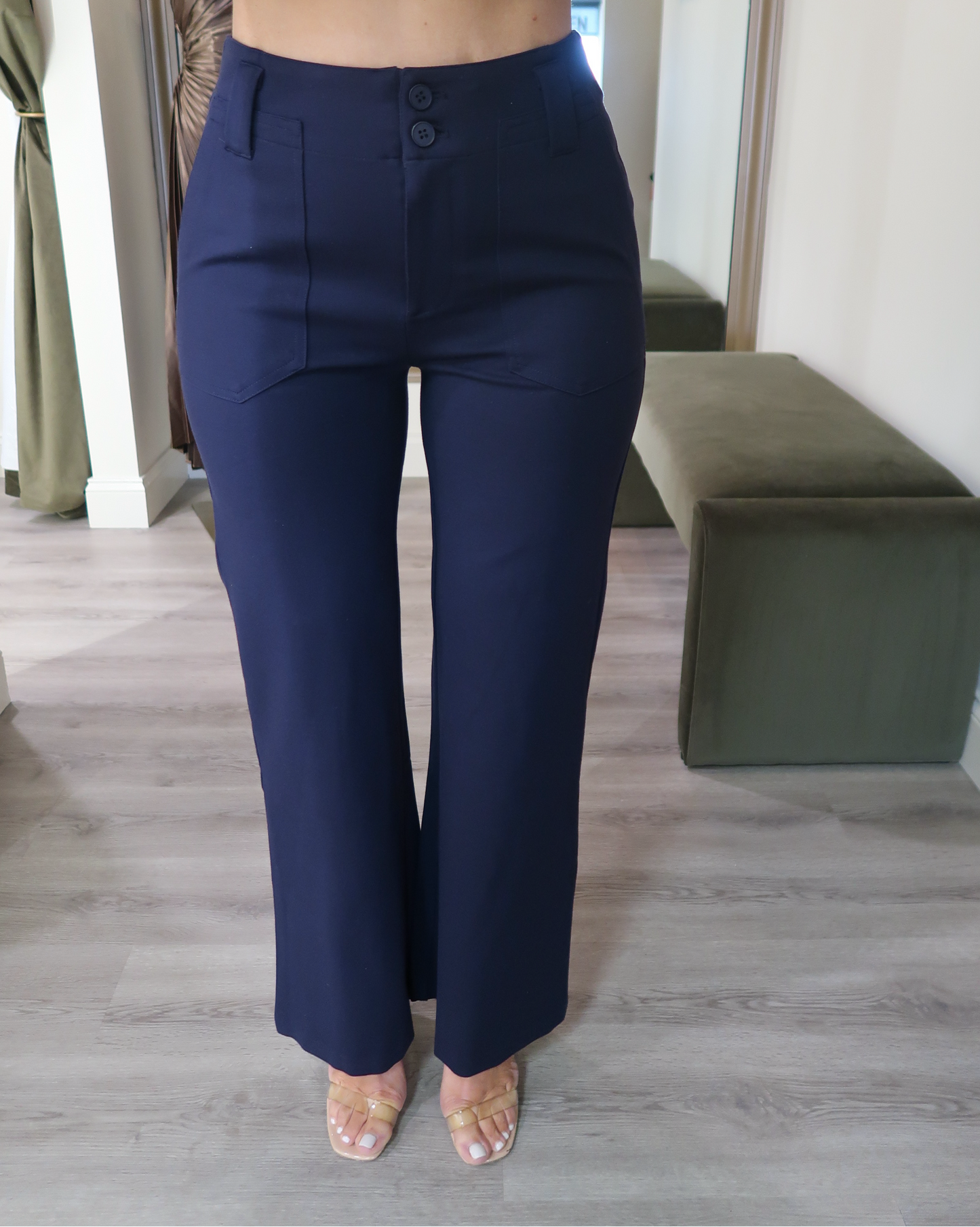 Navy Front Pocket Flare Pants