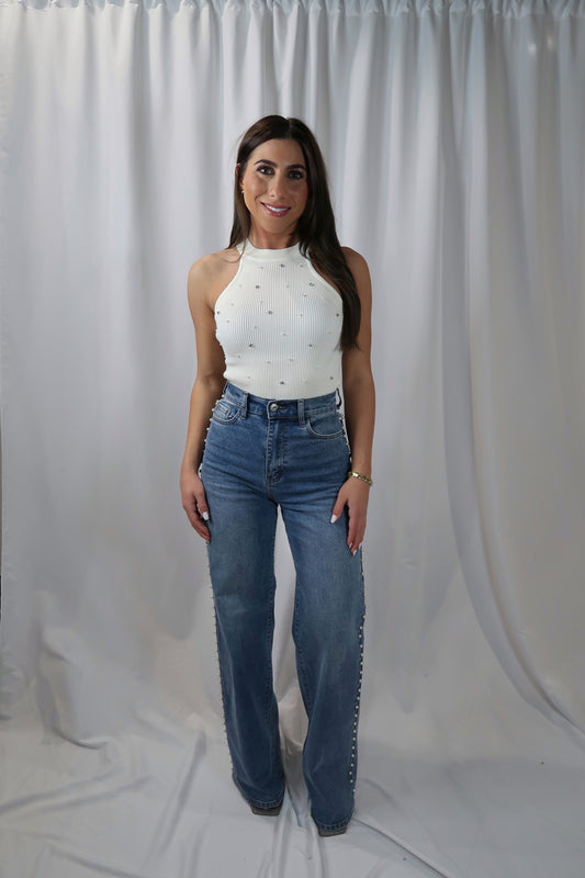 Halter Pearl Bodysuit - Ivory