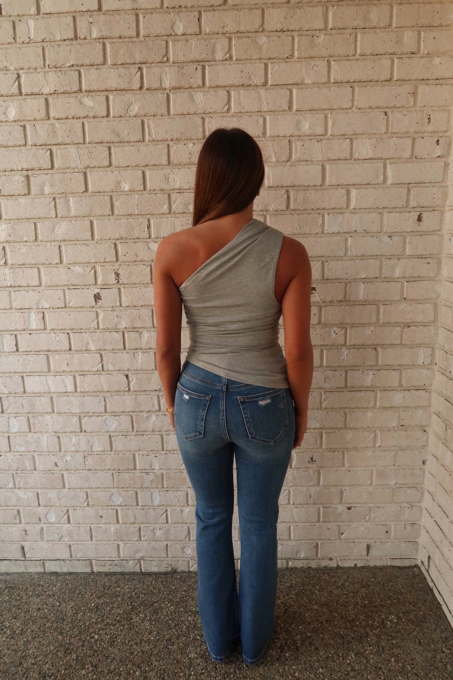 Asymmetrical Ruched Top - Gray
