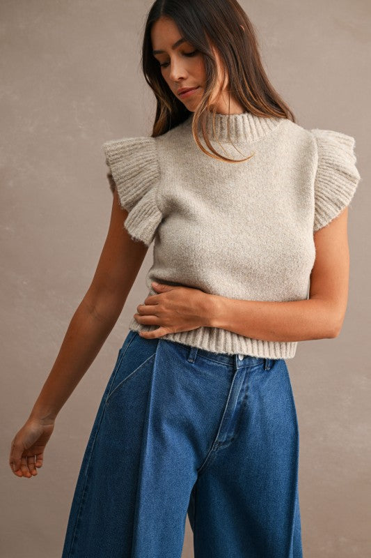 Mocha Ruffle Knit Top