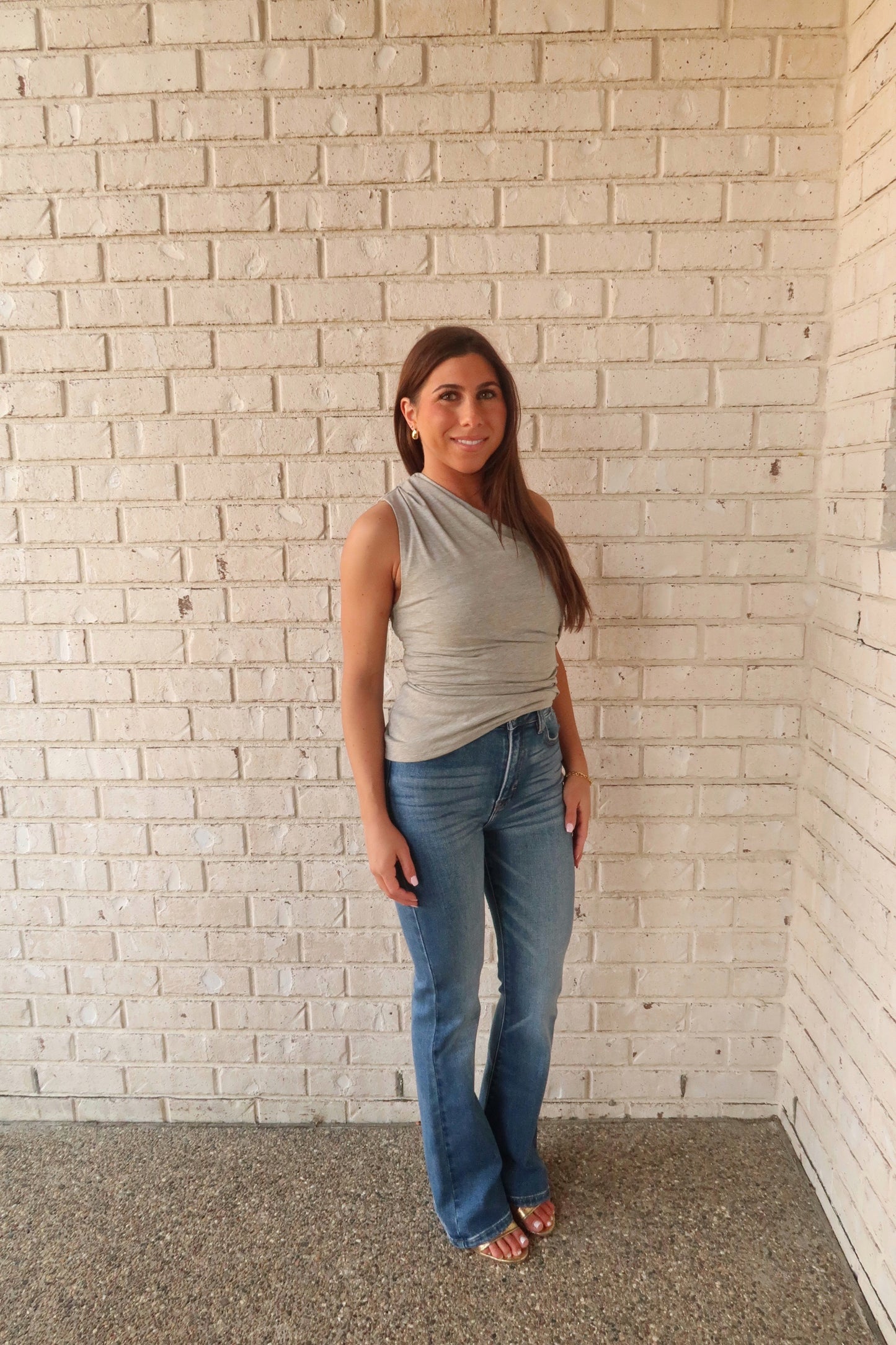 Asymmetrical Ruched Top - Gray