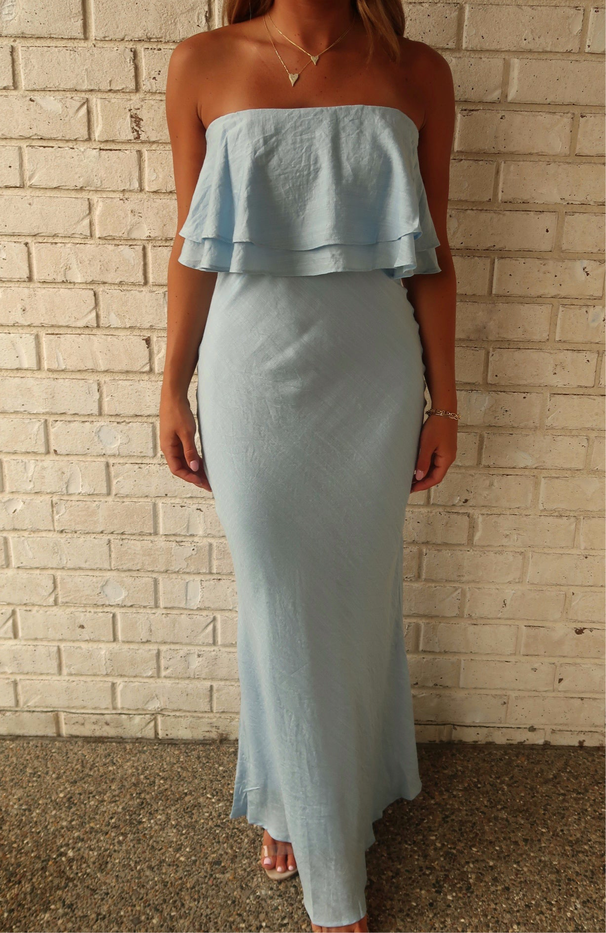 Powder Blue Strapless Maxi Dress