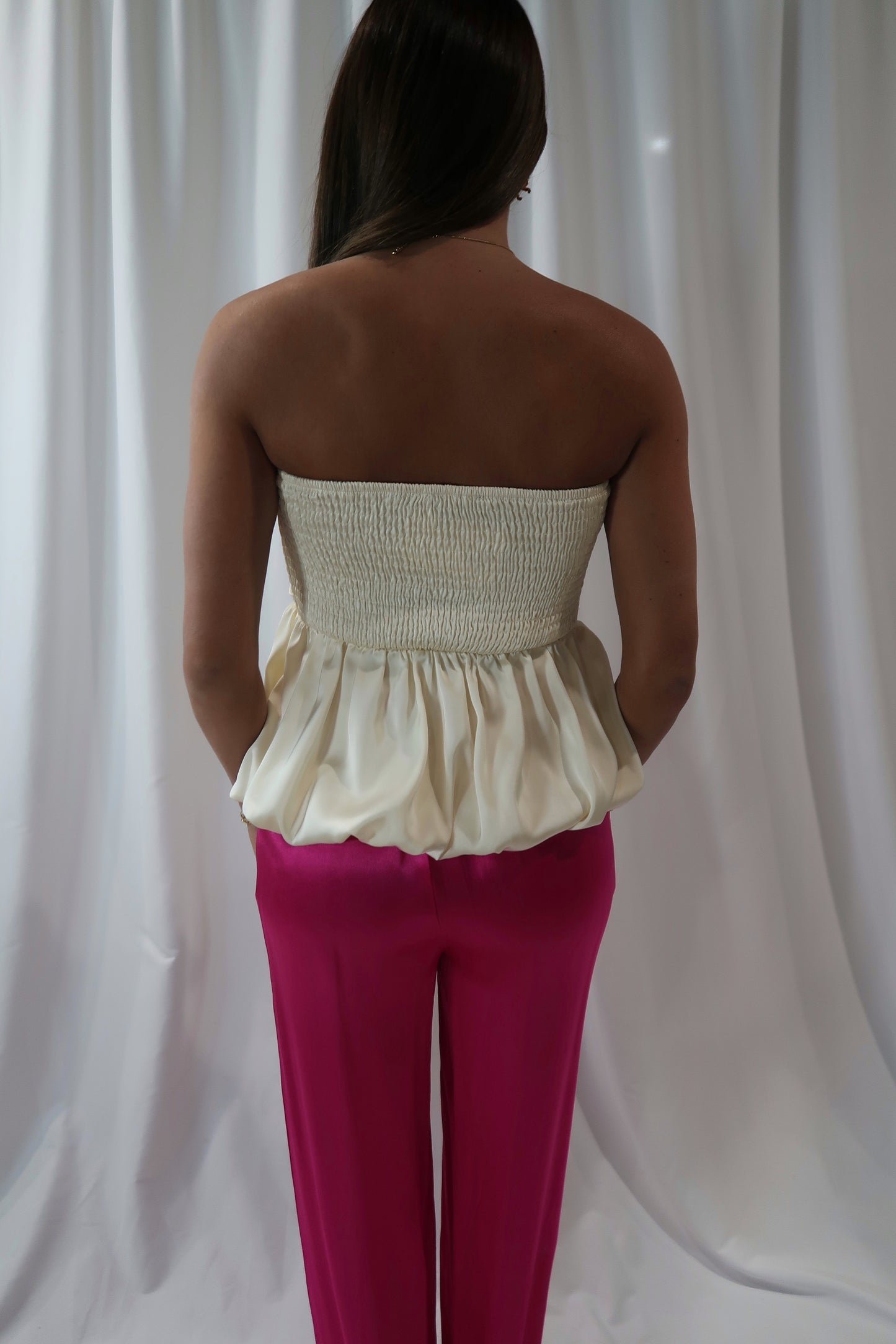 Strapless Bow Bust Bubble Hem Tube Top