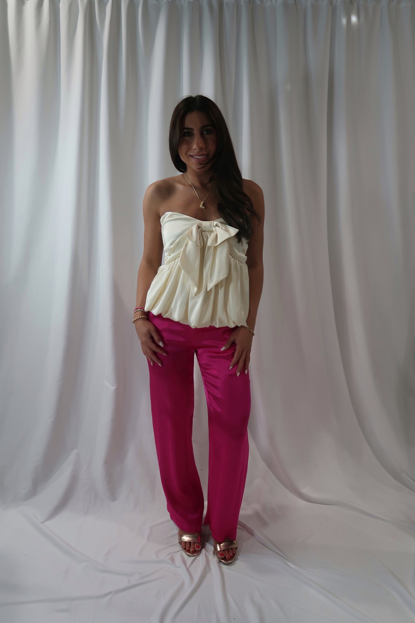 Strapless Bow Bust Bubble Hem Tube Top