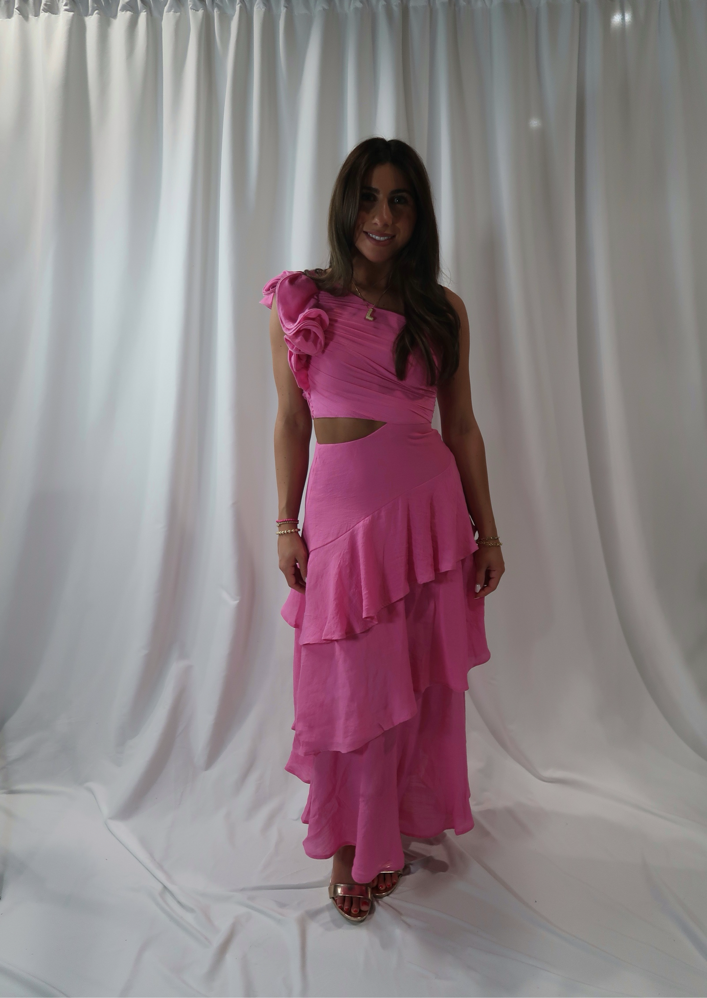 Isabelle Pink Asymmetrical Maxi Dress
