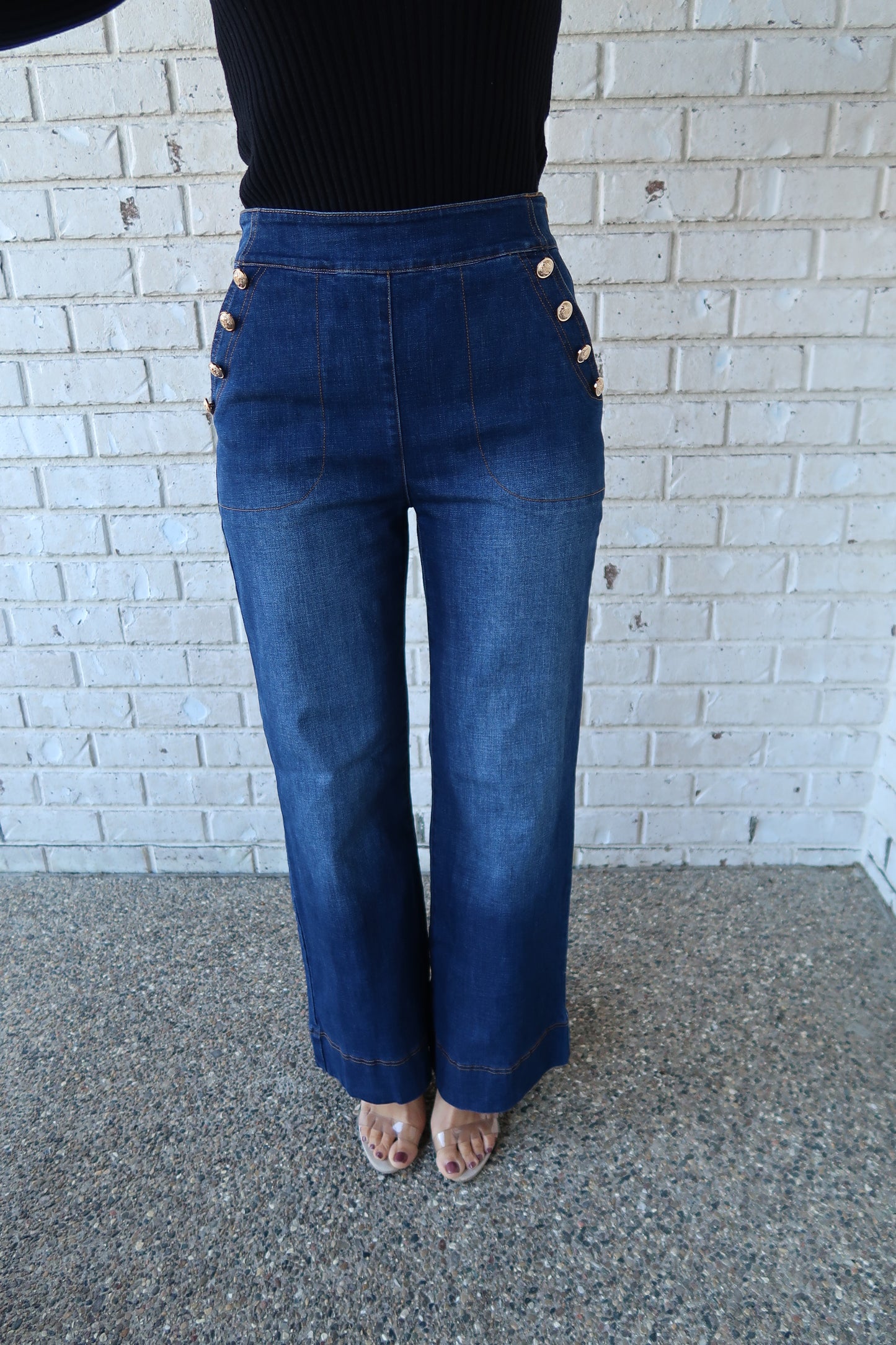 High Rise Gold Button Jeans