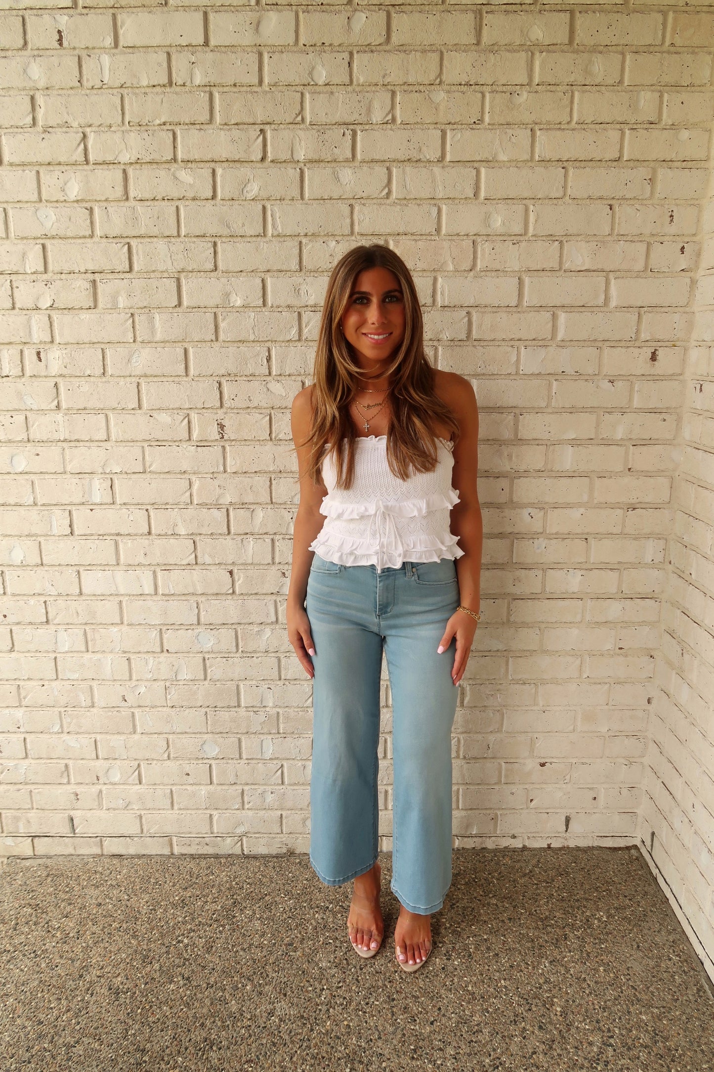 White Crochet Strapless Top