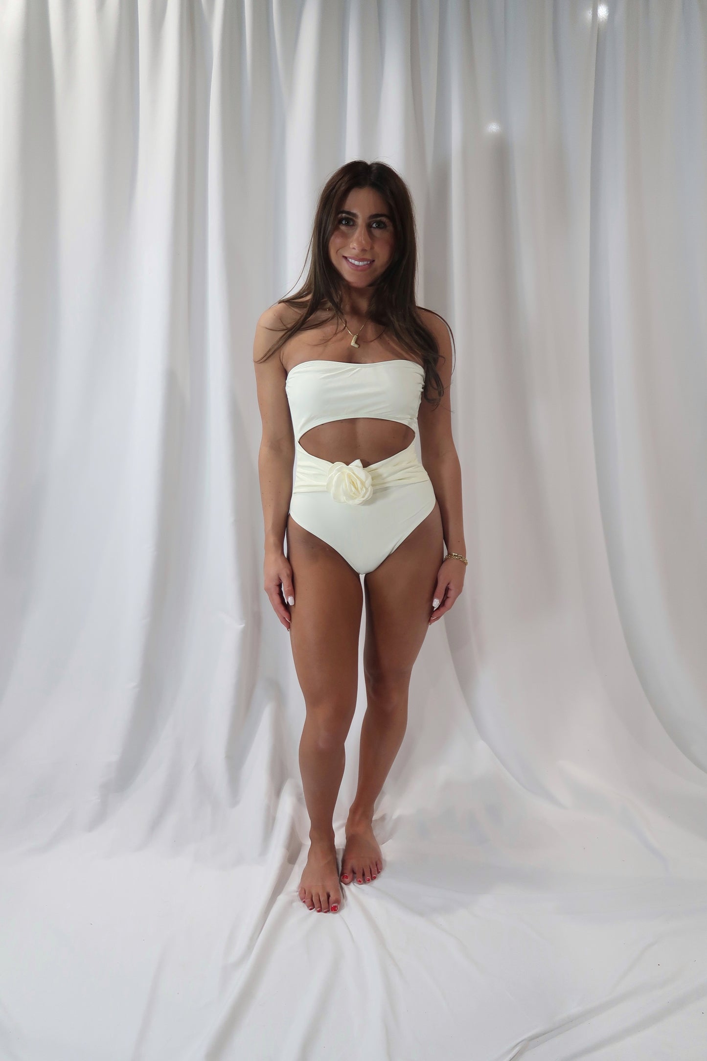 Rose Halter One Piece Swim Suit