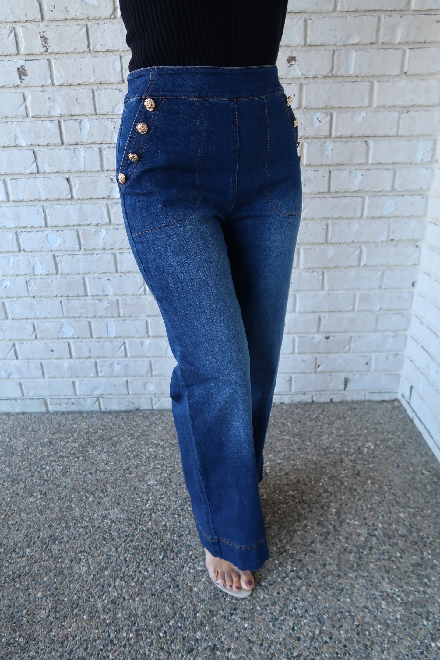 High Rise Gold Button Jeans