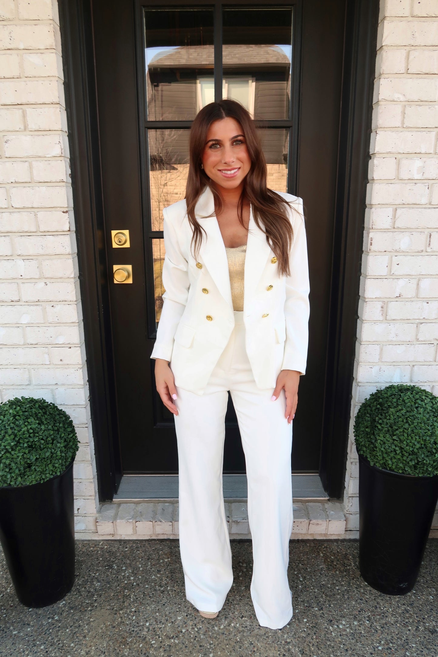 Gold Detail White Blazer