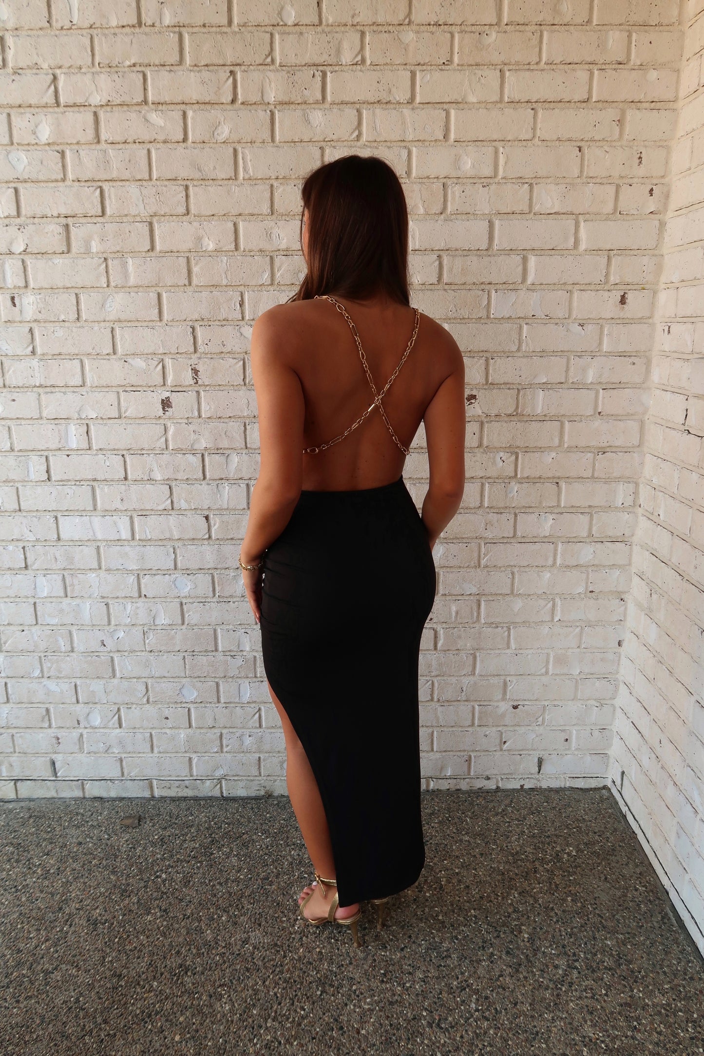 Midnight Gold Chain Blackless Dress