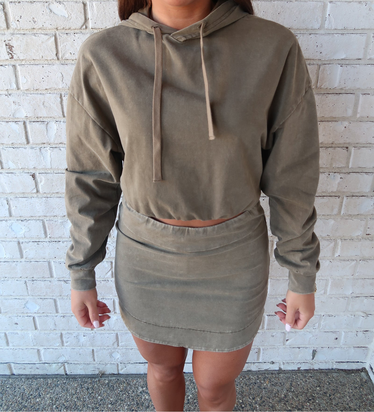 Olive Washed Cropped Hoodie