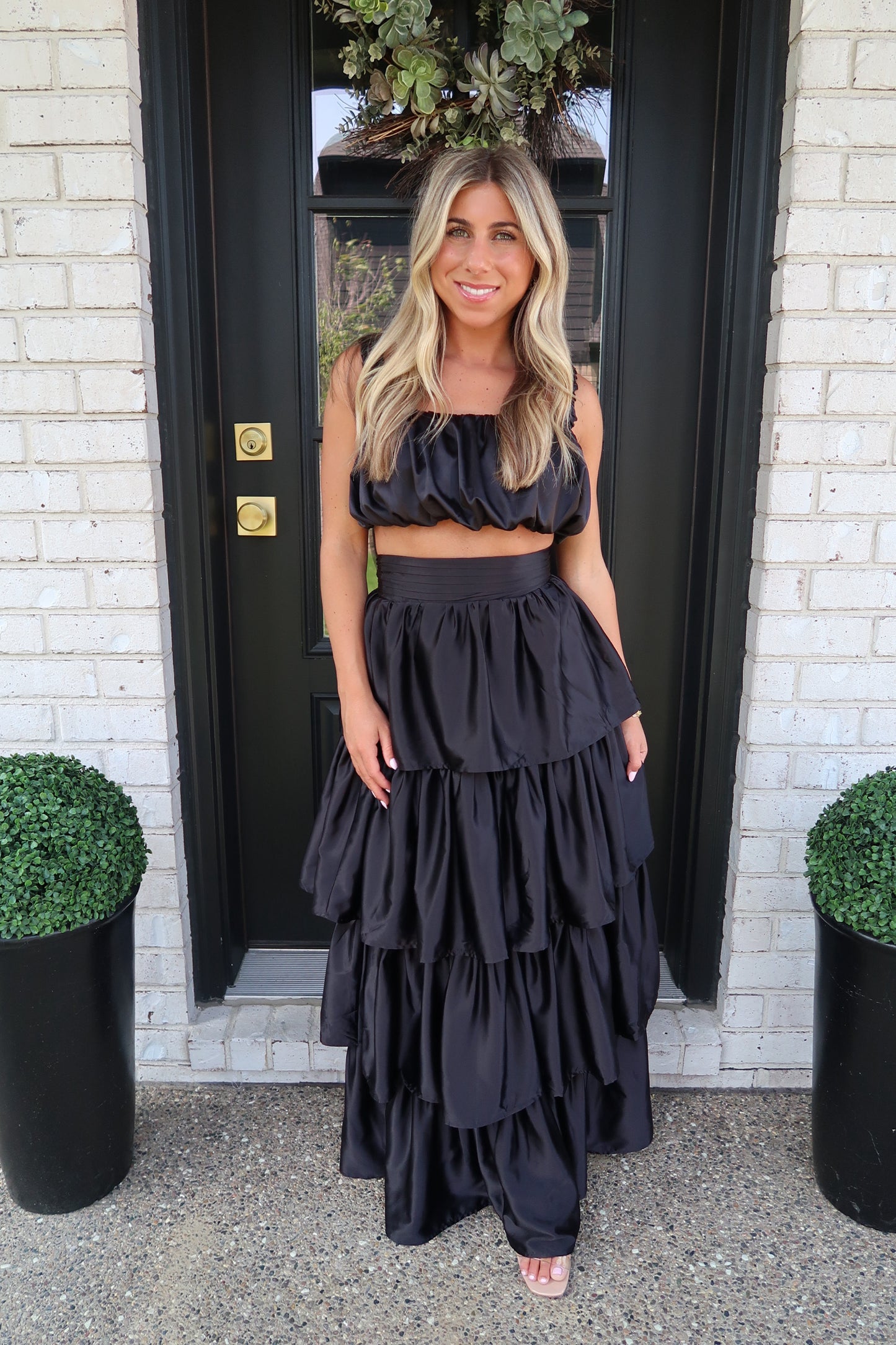 Satin Tiered Maxi Skirt