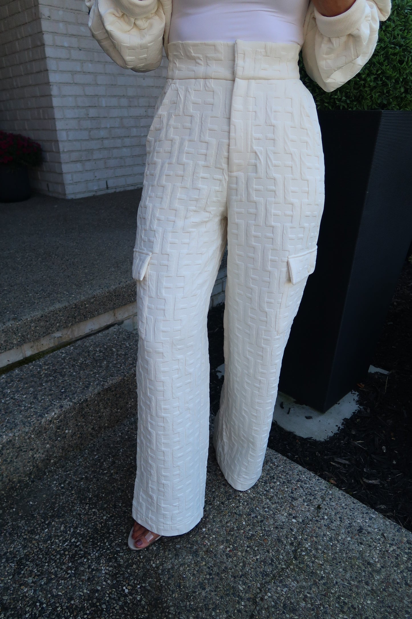 Cream Textured Pants