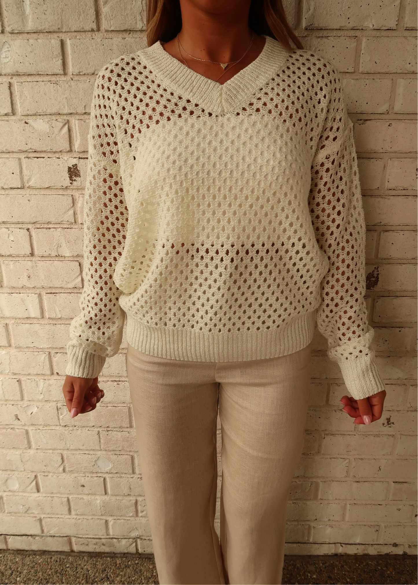 Open Knit V Neck Sweater