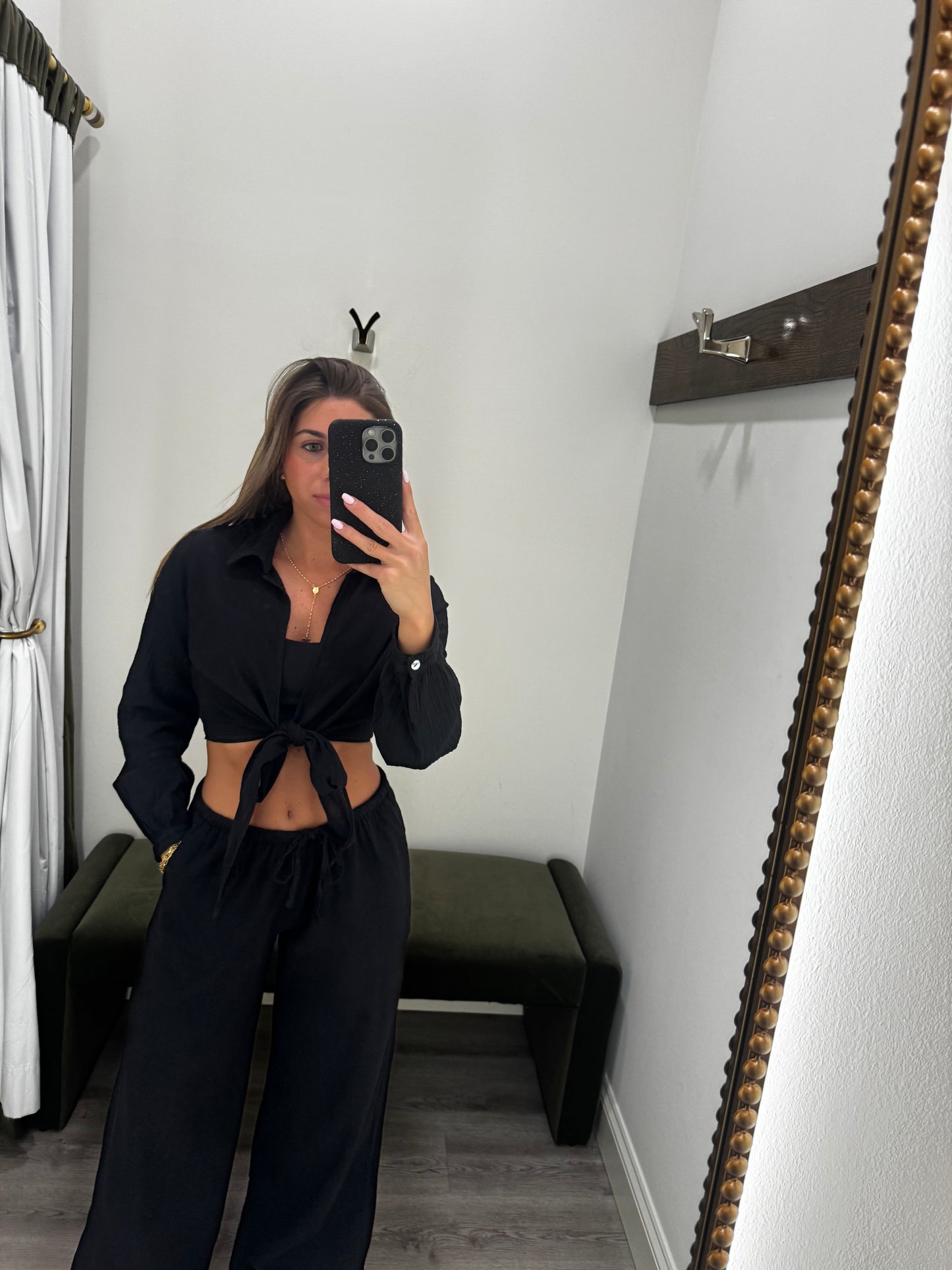 Black Drawstring Linen Pants