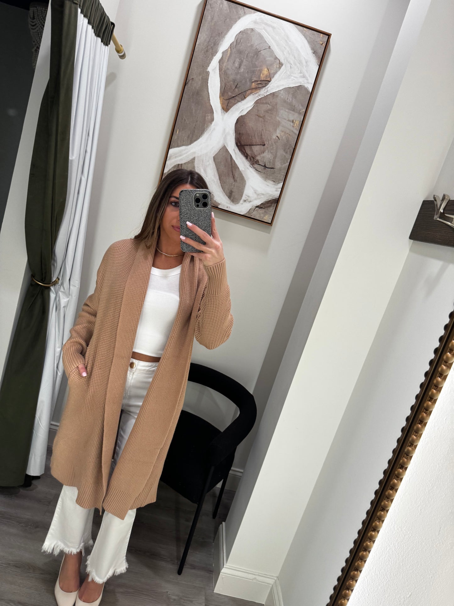 Waffle Knit Cardigan - Camel
