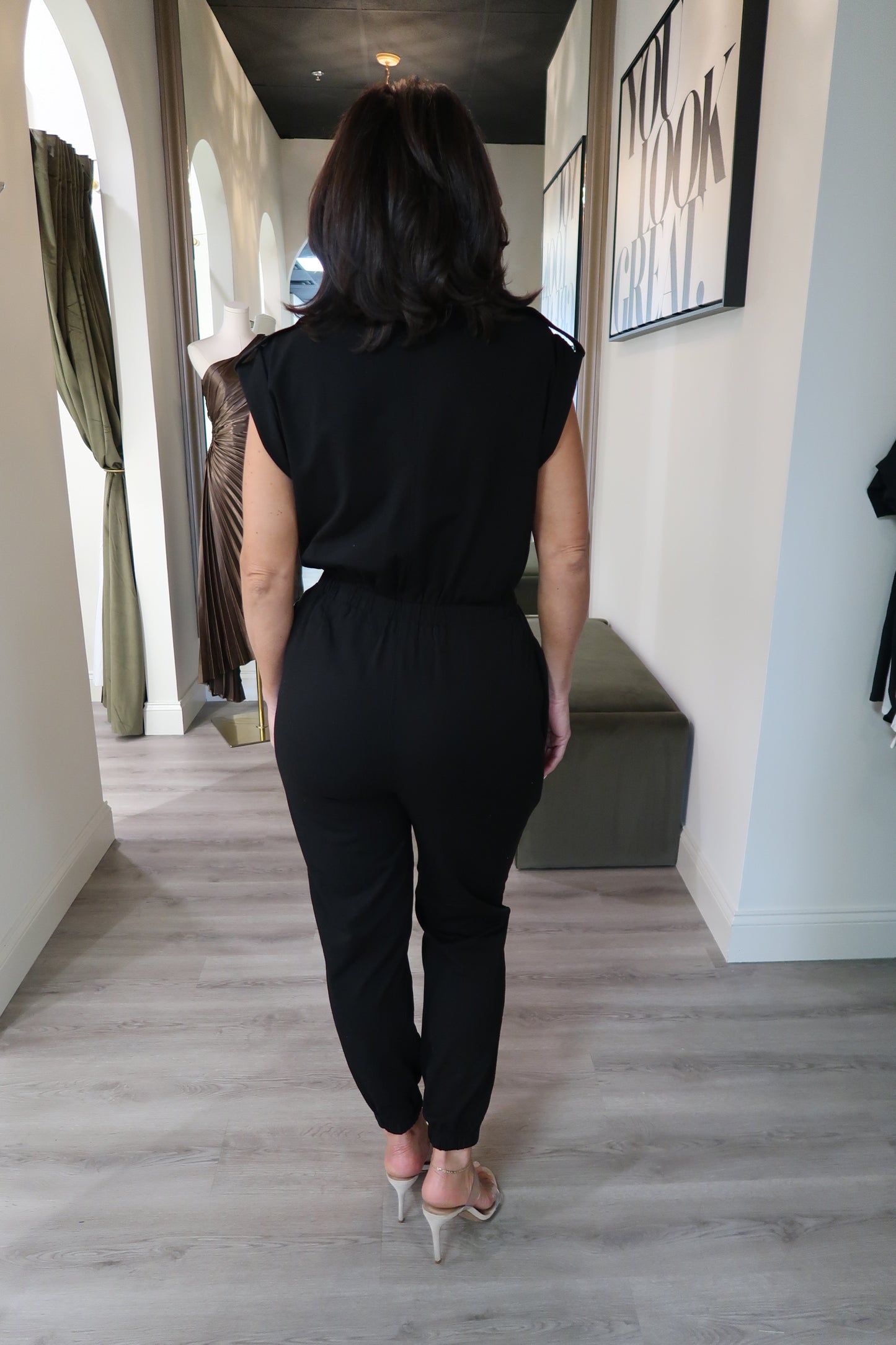 Mock Neck Sleeveless Jogger Jumpsuit - Black