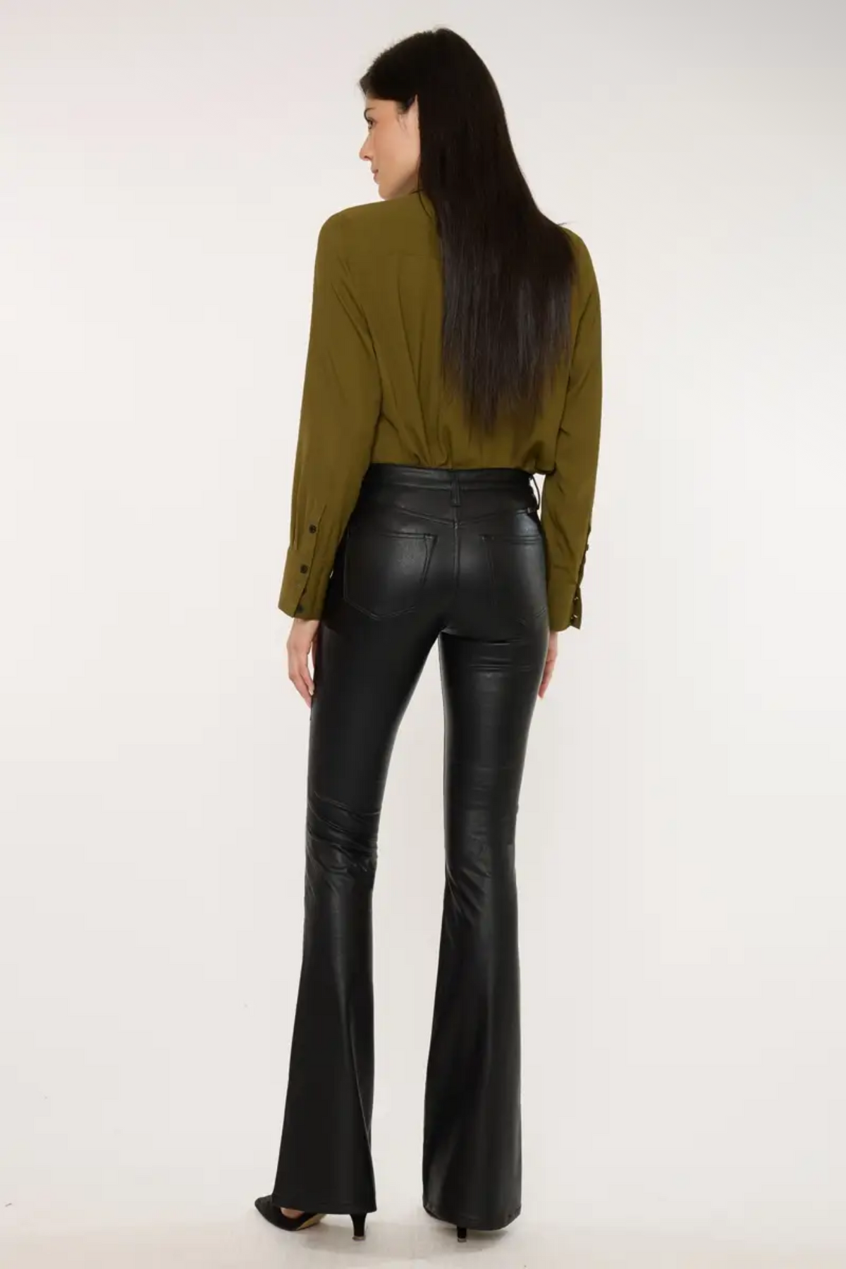 Vegan Leather Mid Rise Flare Pants