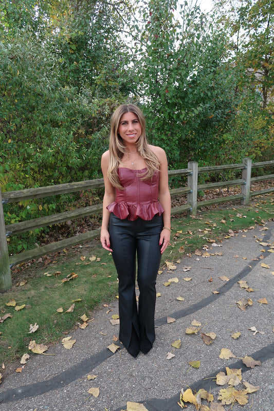 Cherry Leather Peplum Top