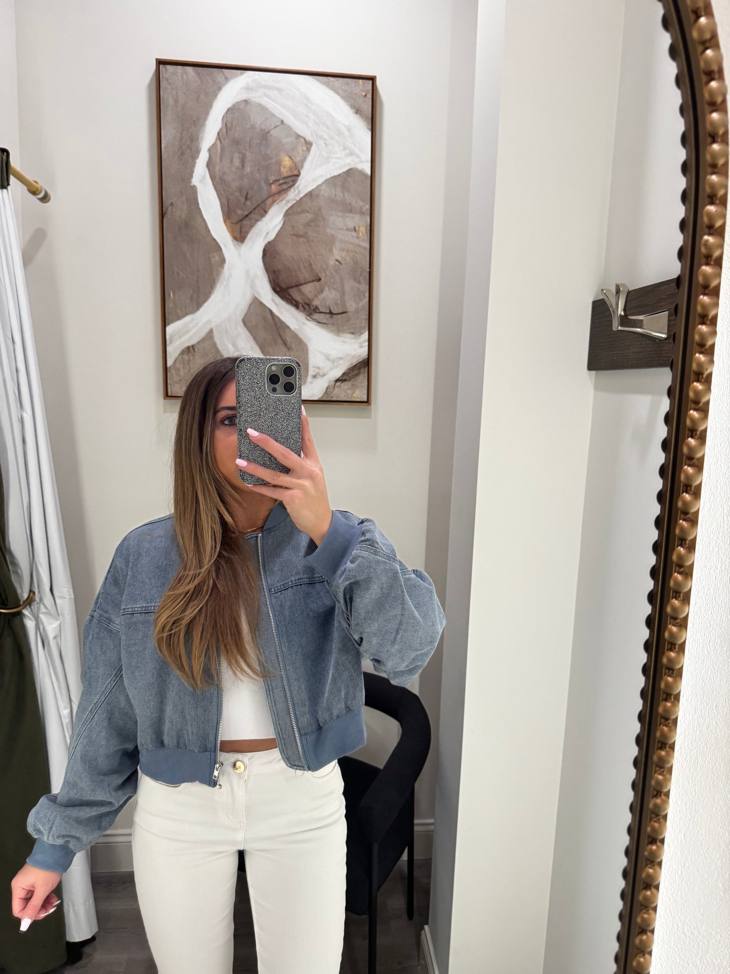 Light Blue Denim Cropped Jacket