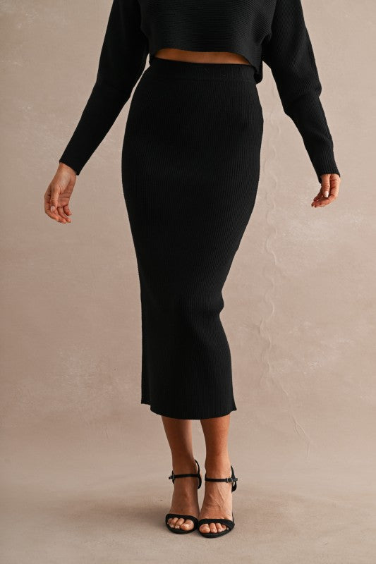 Ribbed Black High Rise Skirt