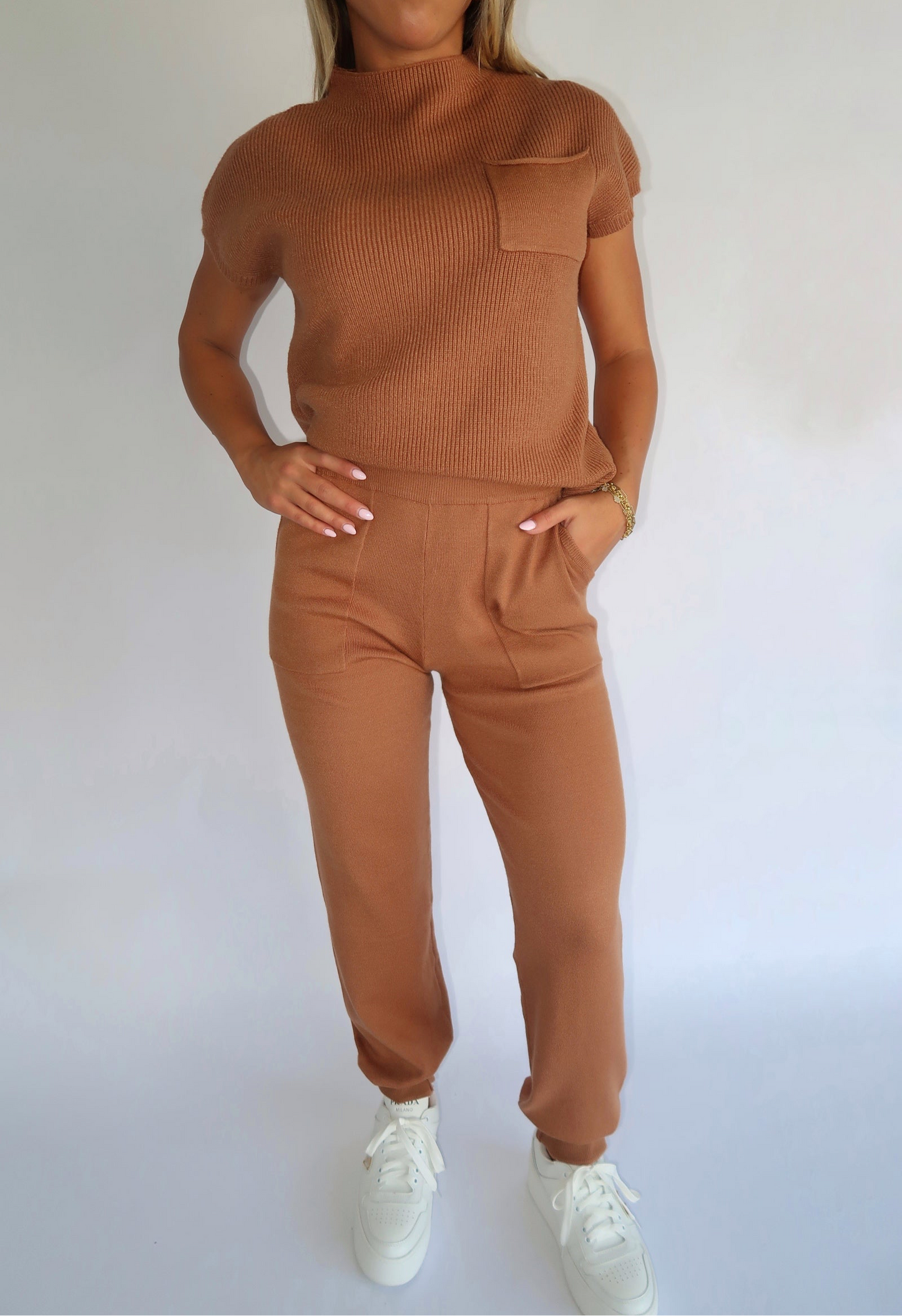 Ribbed Knit Joggers - Rust