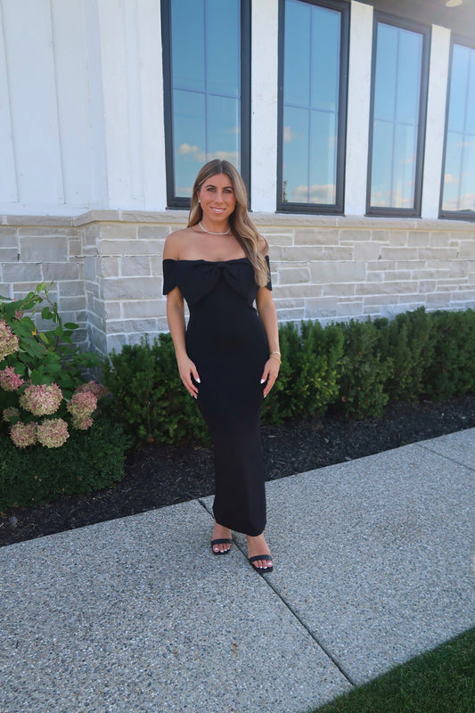 Bow Detail Off Shoulder Knit Dress