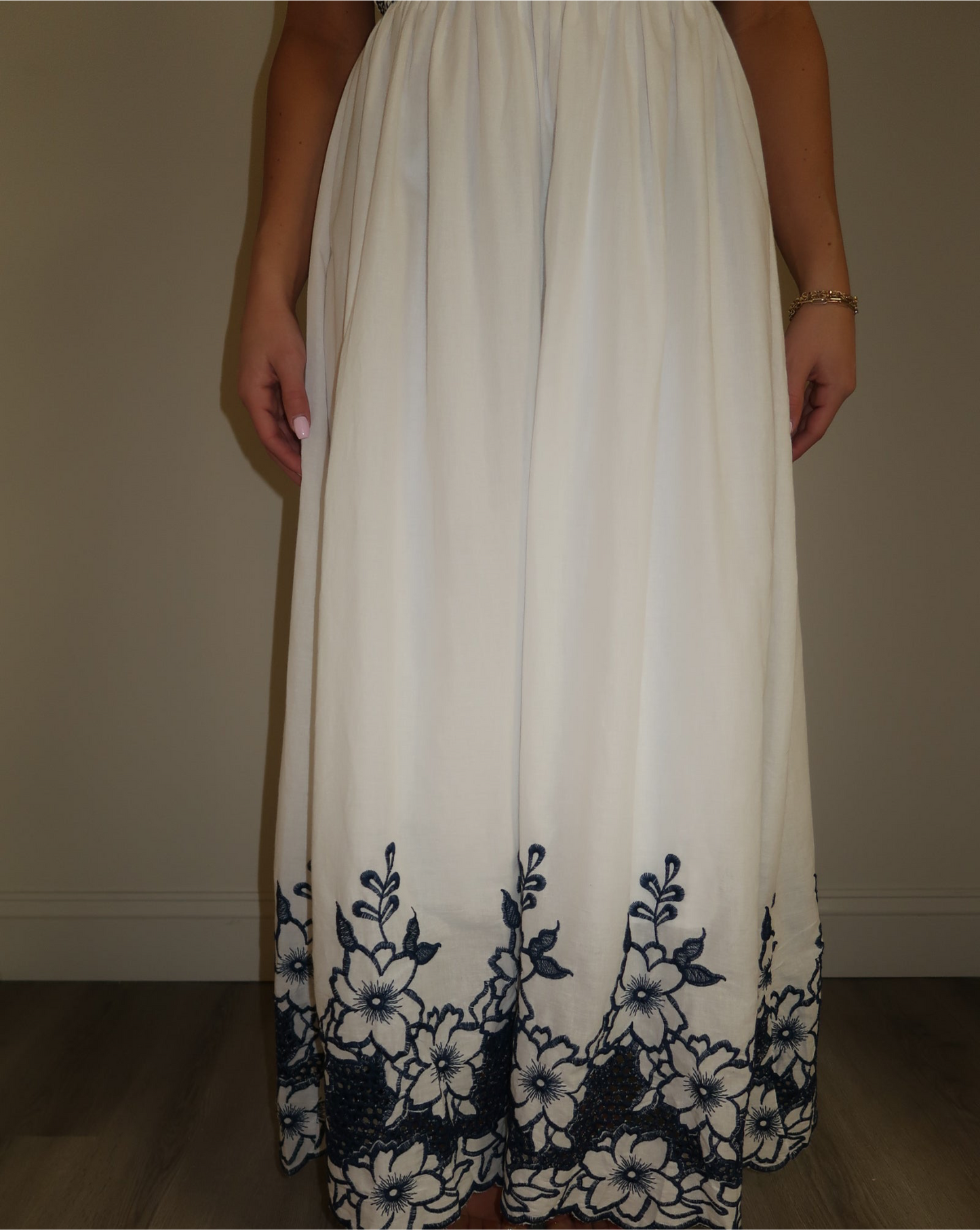 Floral Smocked Navy Midi Dress