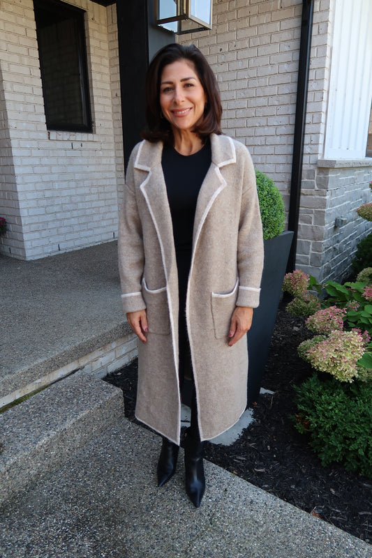 Mocha Contrast Knit Cardigan