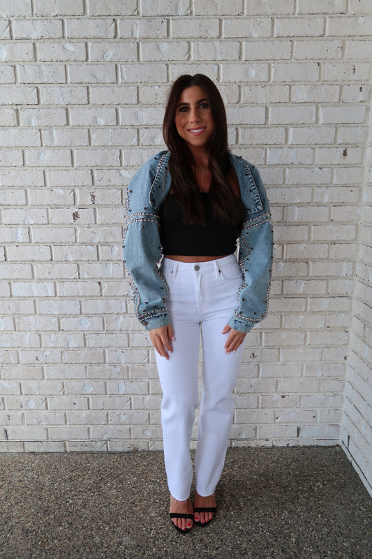 Jade Denim Studded Bolero Jacket