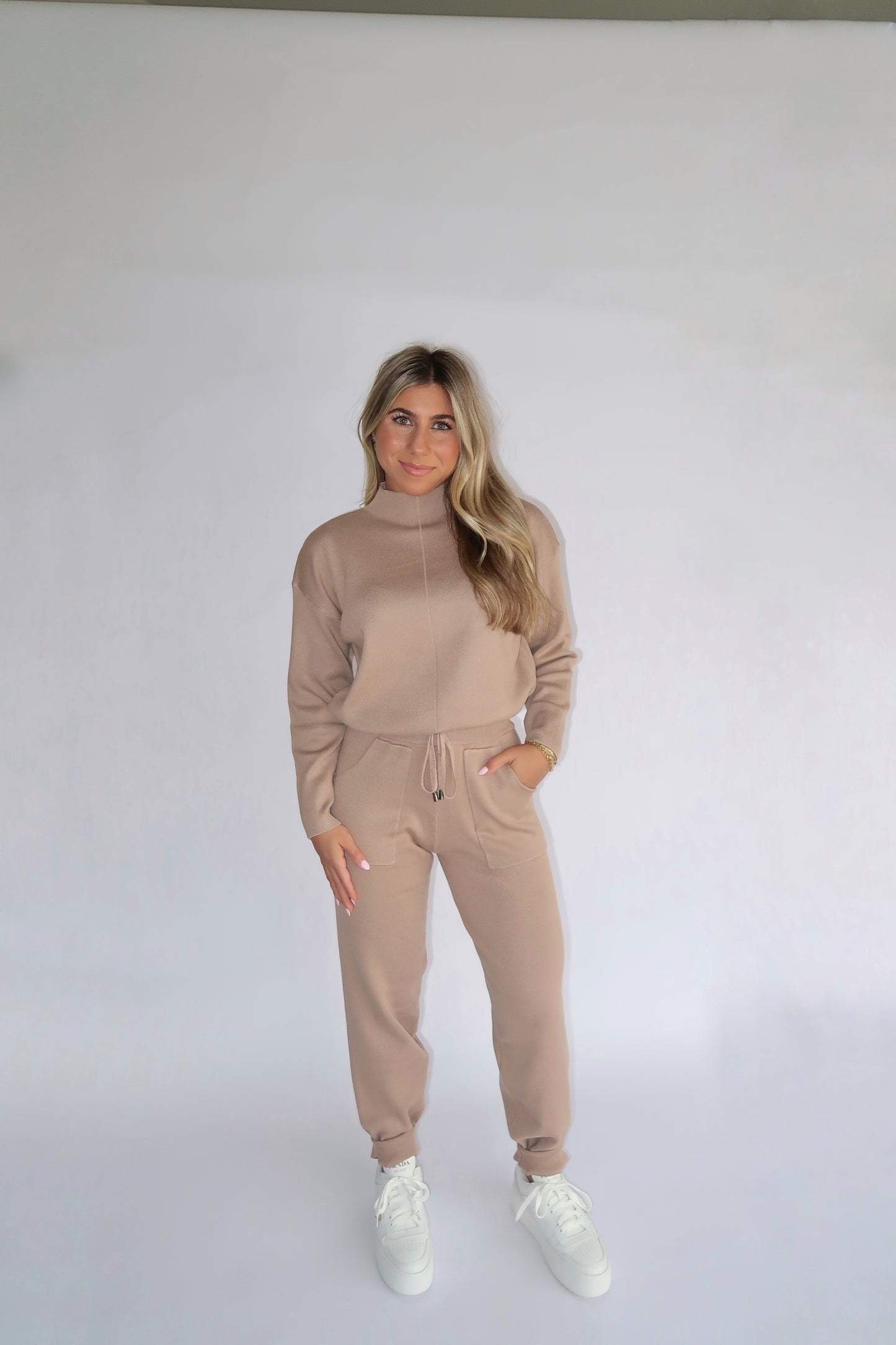 Knit Drawstring Top - Beige