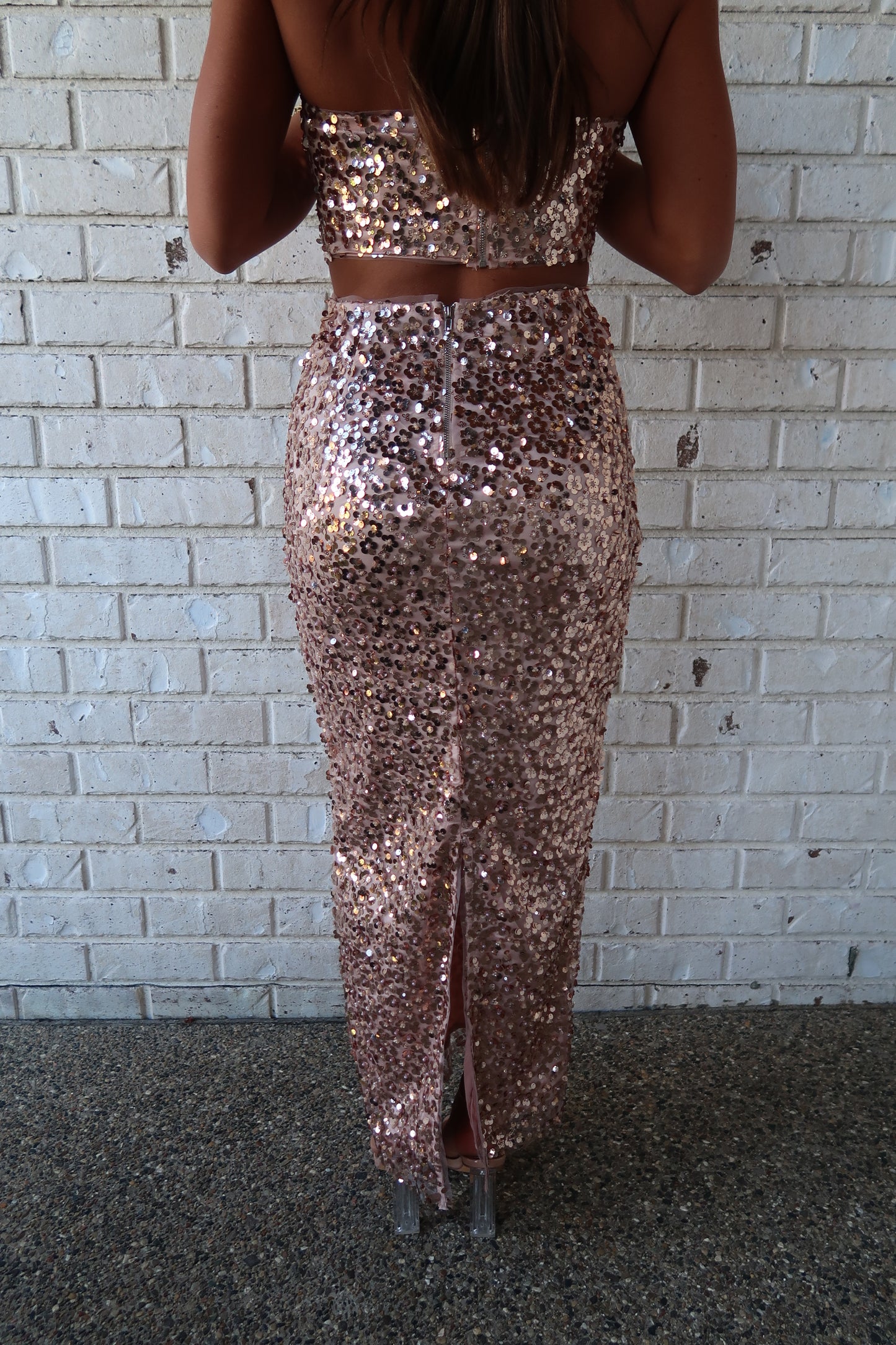 Sequin Rose Gold Maxi Skirt