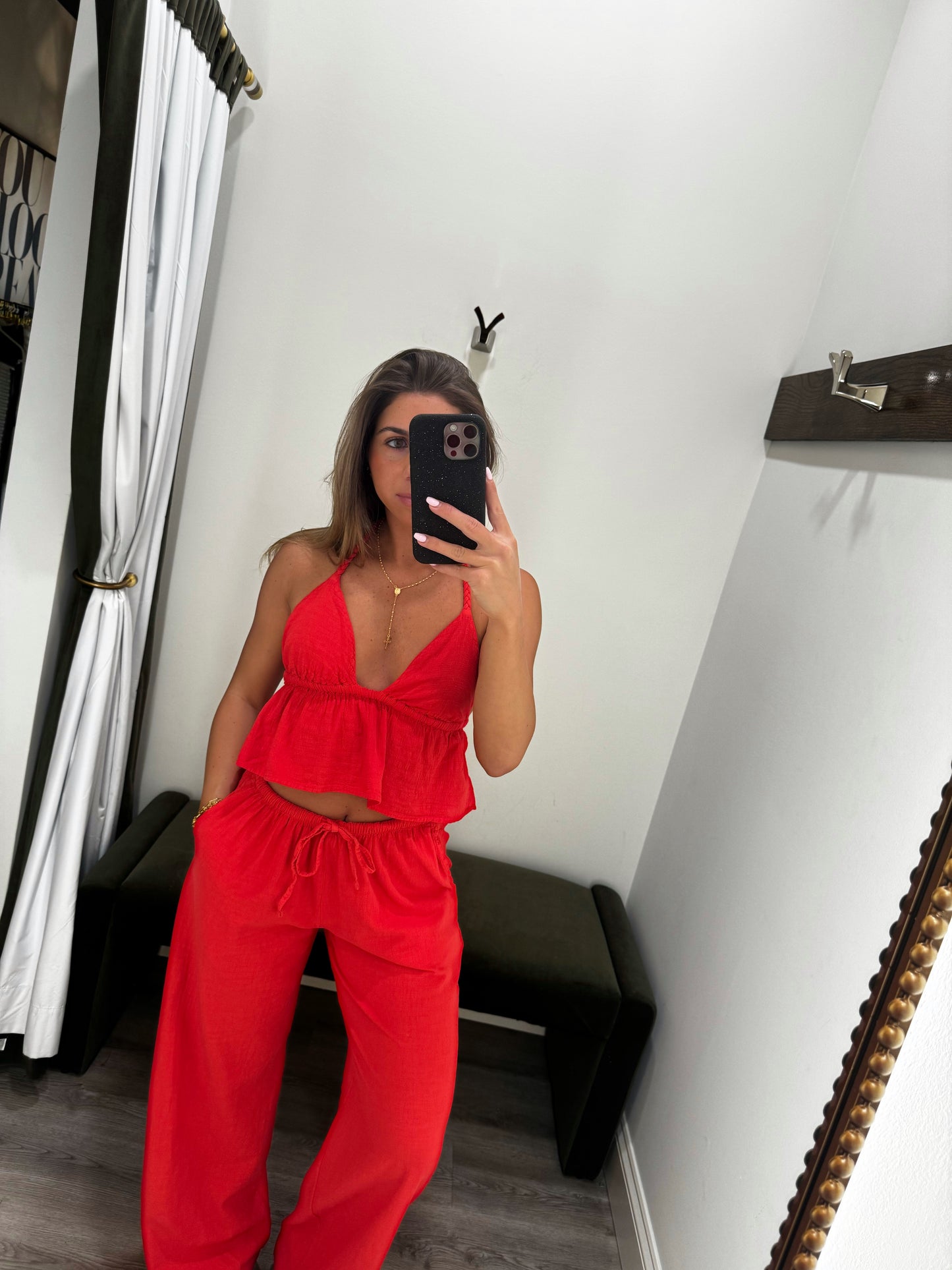 Cherry Linen Triangle Top