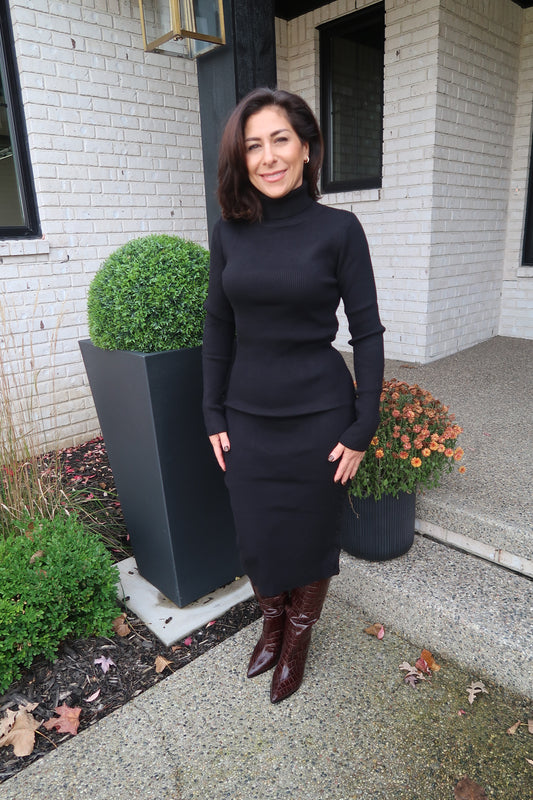 Turtleneck Midi Dress- Black