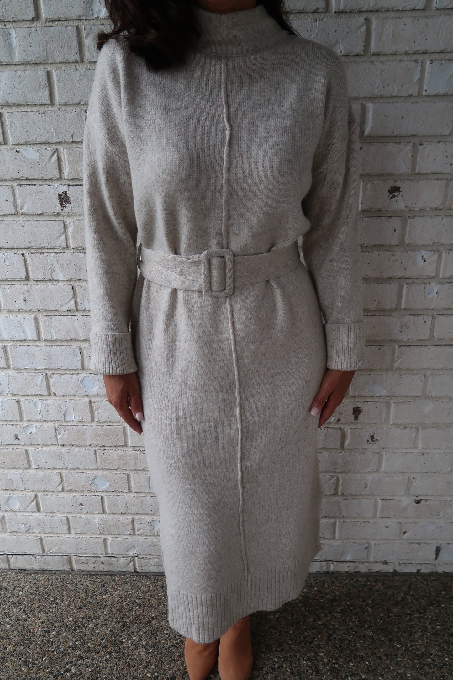 Belted Sweater Dress - Oatmeal