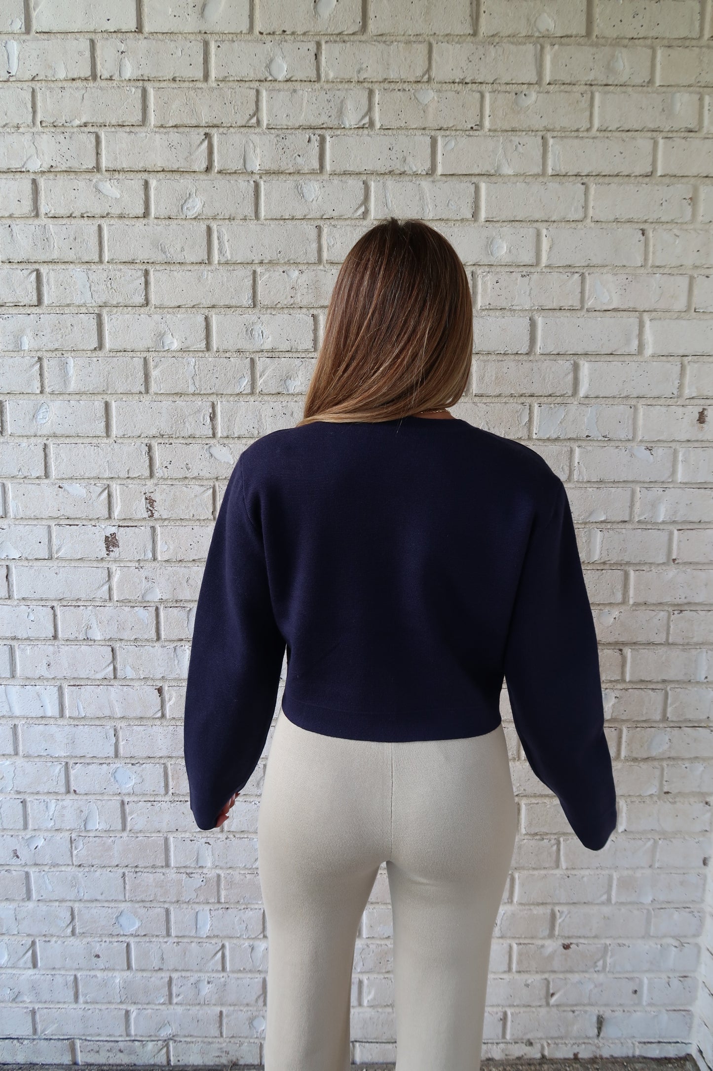 Navy Scalloped Heart Button Sweater