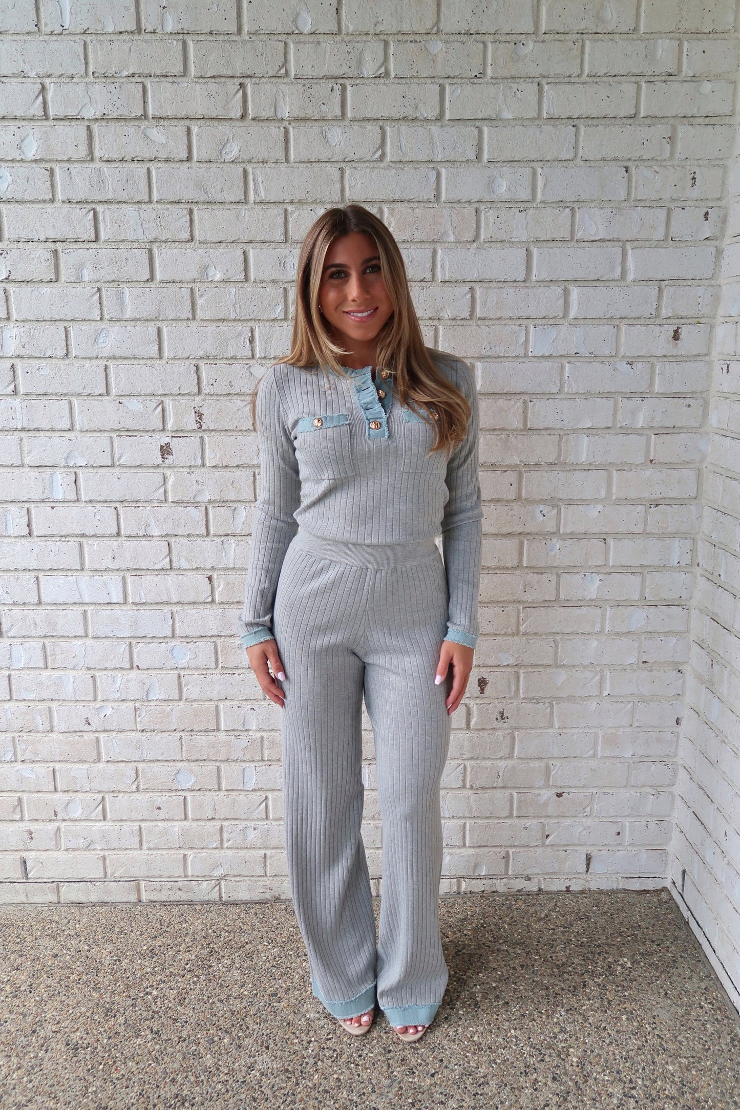 Contrast Knit Top - Gray