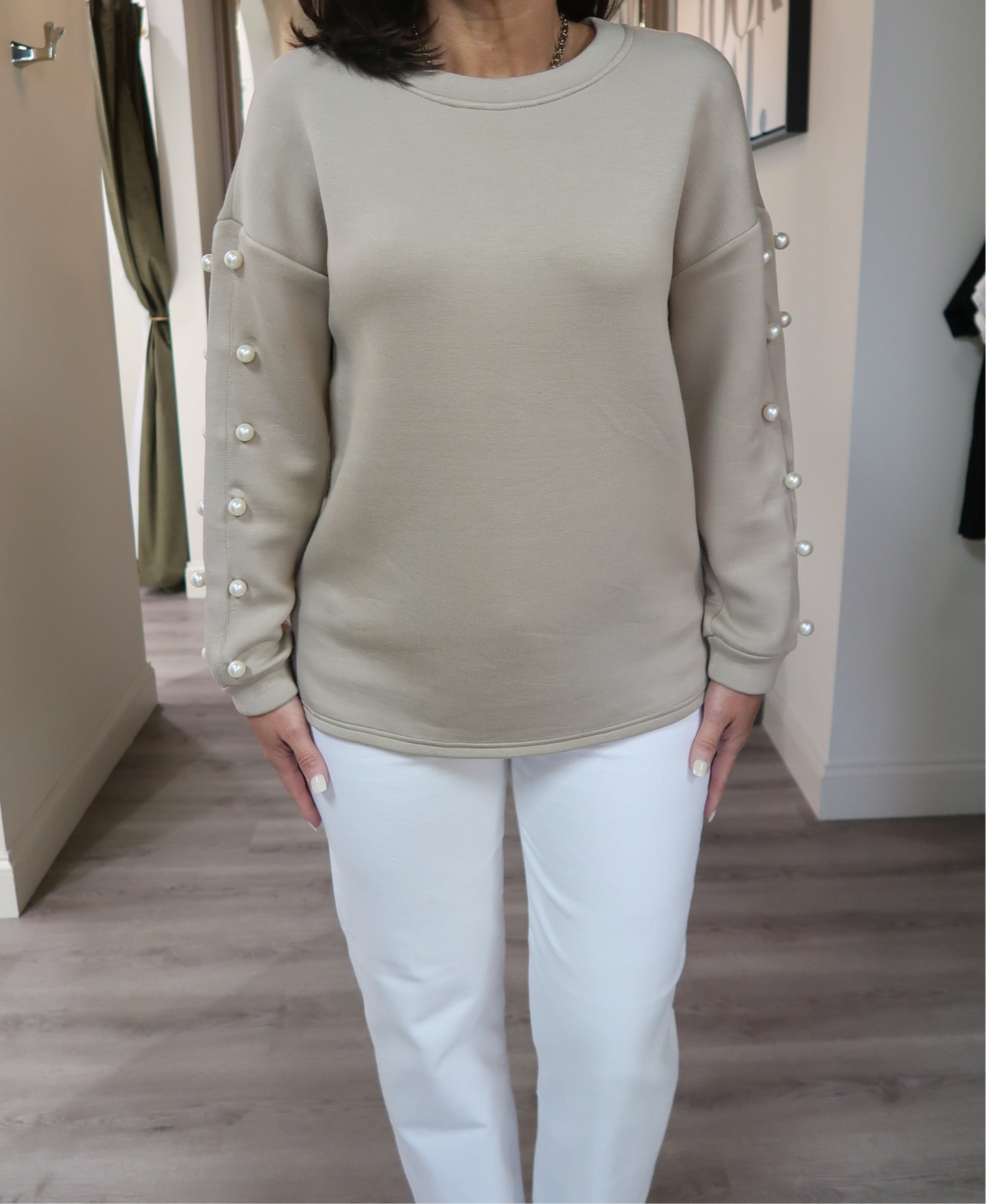 French Scuba Pearl Top - Taupe