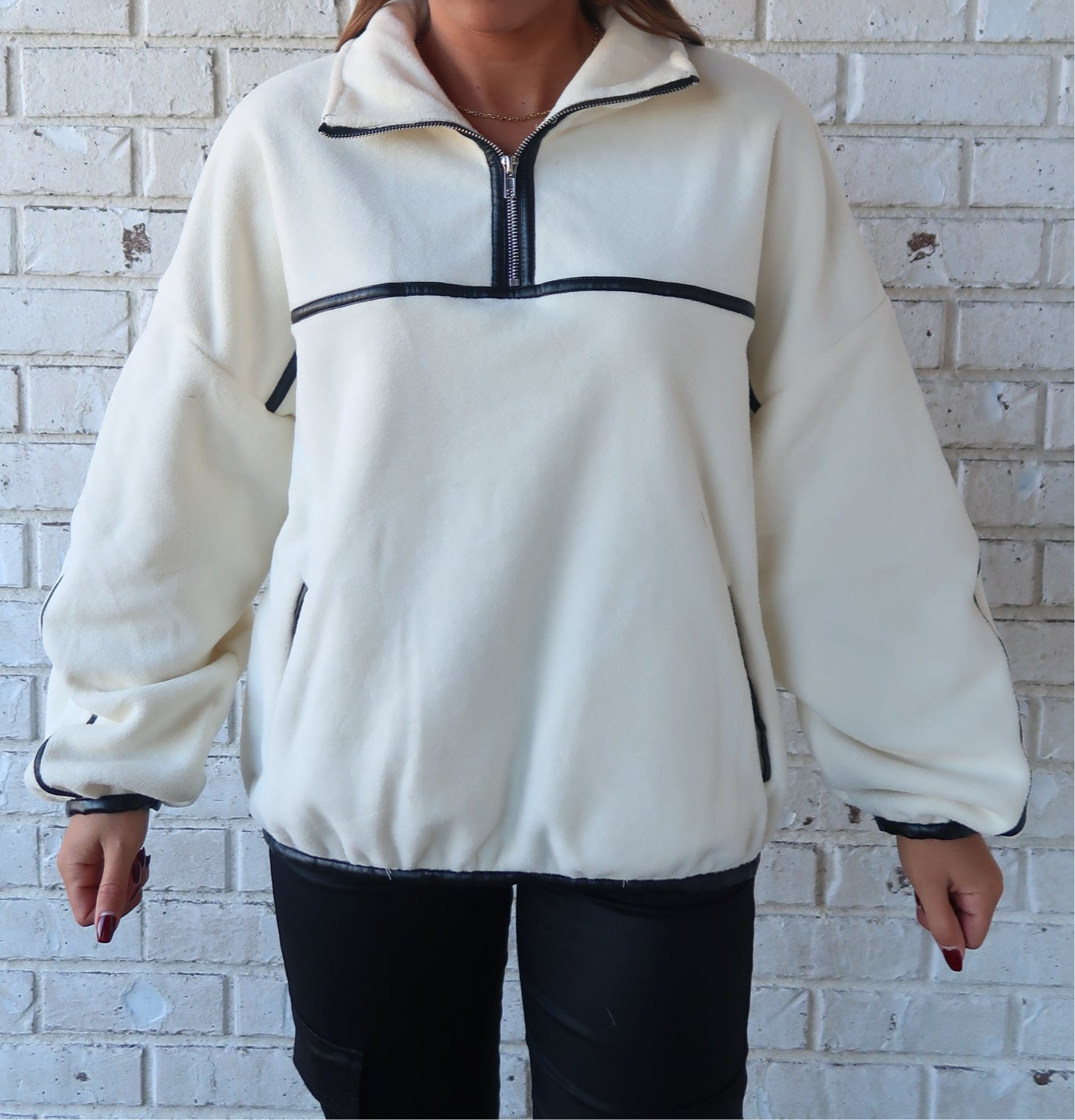 Cream Half Zip Fleece Pullover