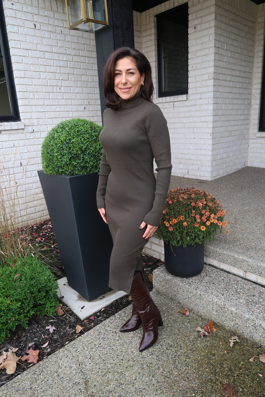 Turtleneck Midi Dress - Olive