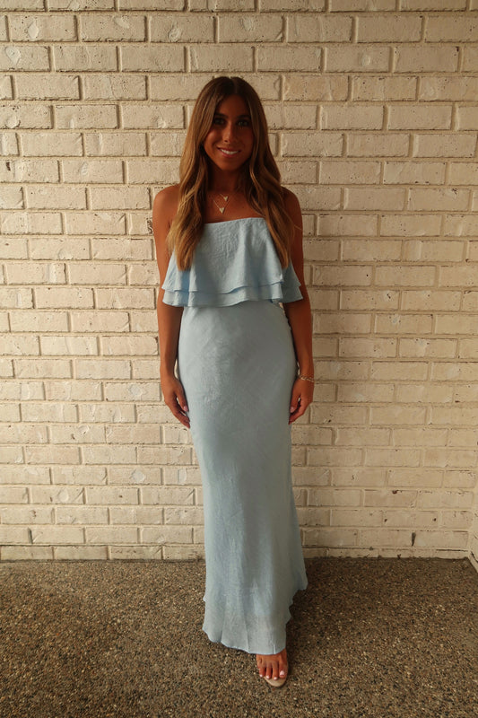 Powder Blue Strapless Maxi Dress