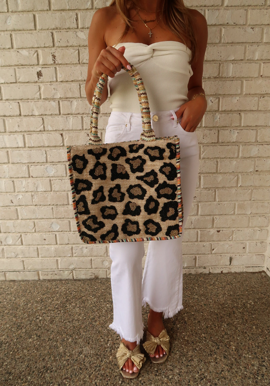 Beaded Leopard Print Tote