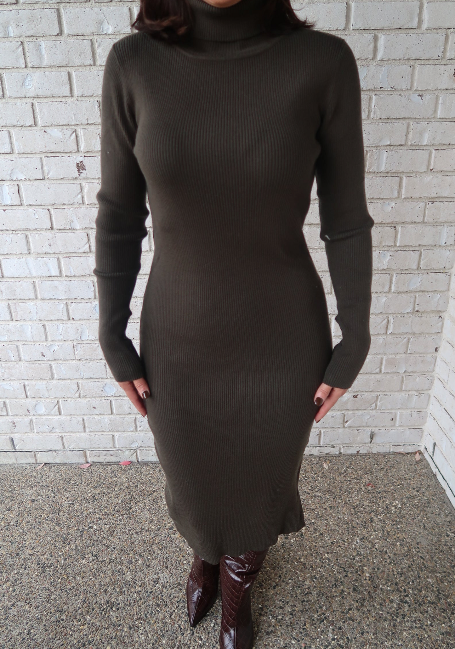 Turtleneck Midi Dress - Olive