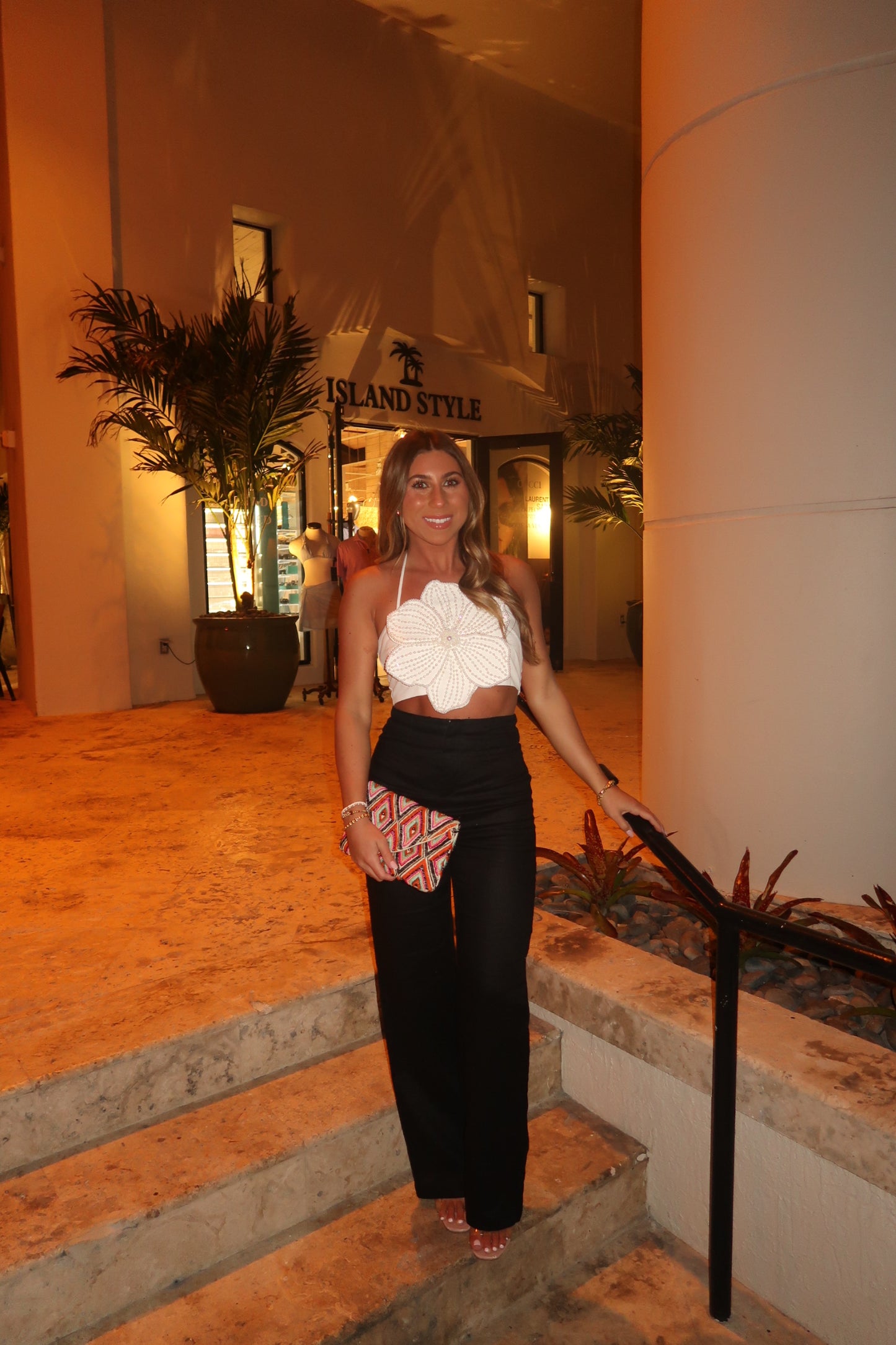 Pearl Embroidered Floral Crop Top