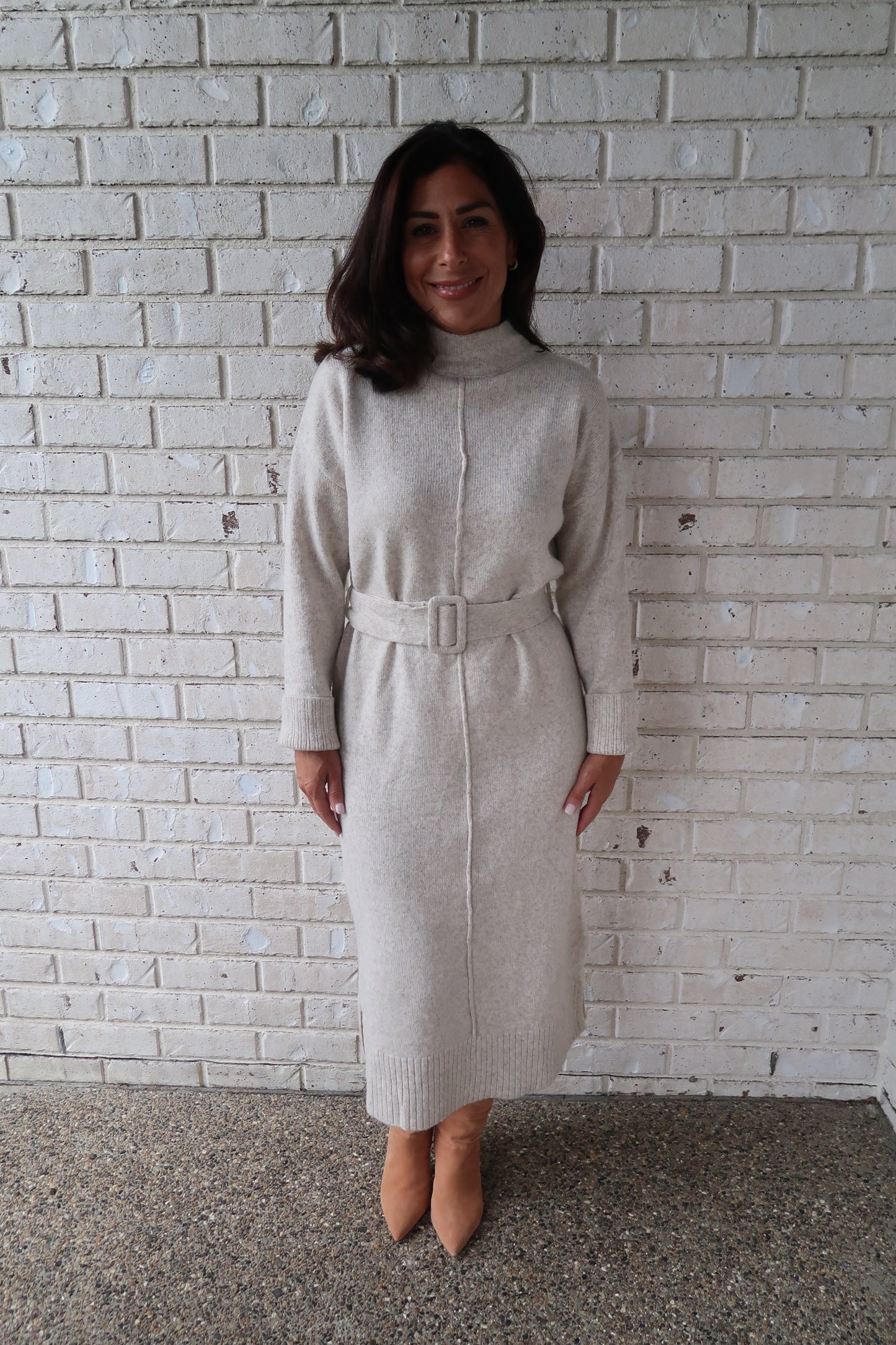 Belted Sweater Dress - Oatmeal