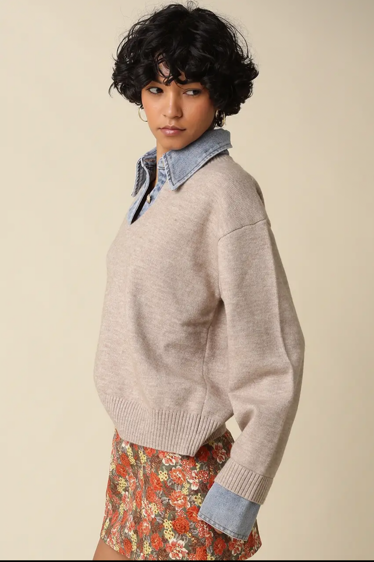 Emily Contrast Denim Top
