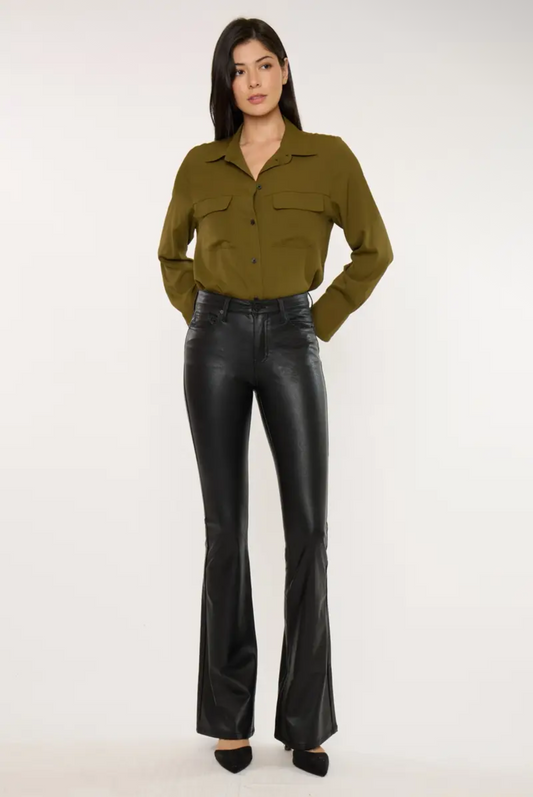 Vegan Leather Mid Rise Flare Pants
