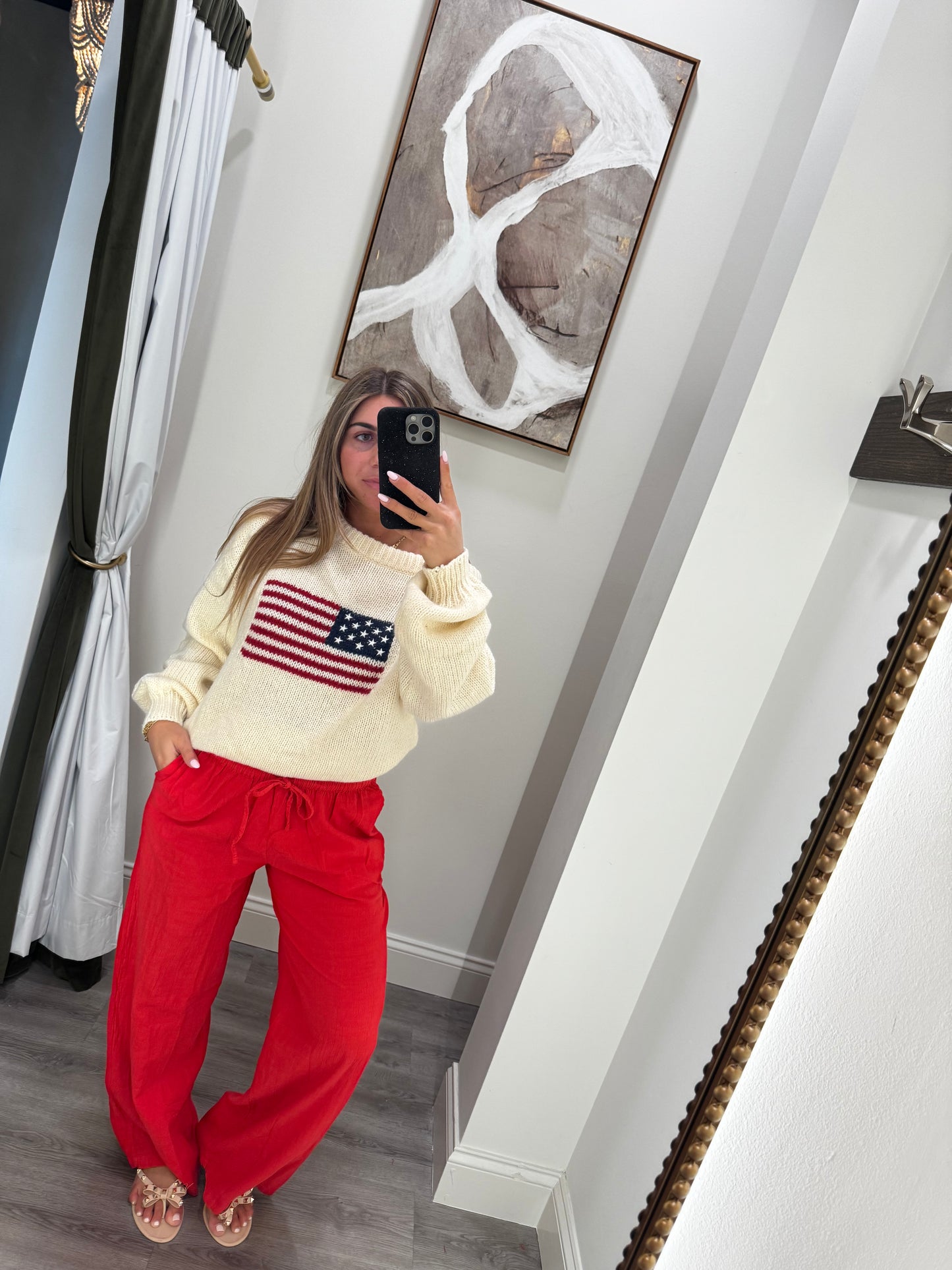 Cream American Flag Sweater